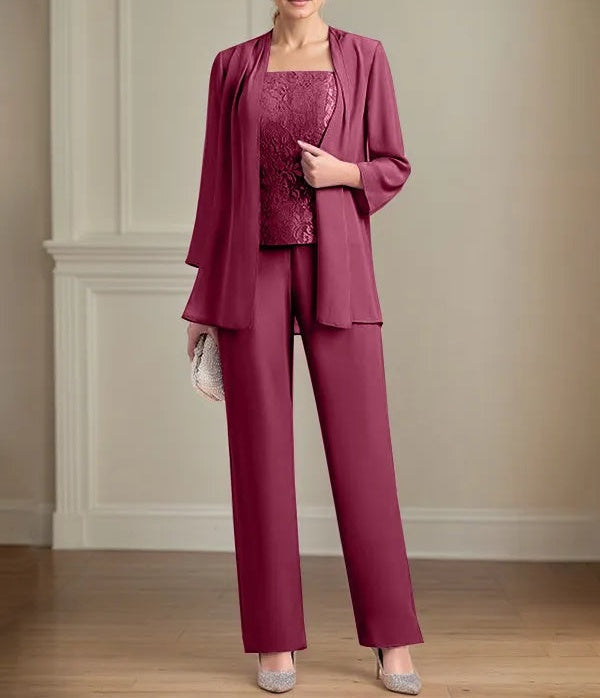 Chiffon Square Neck Sleeveless Floor Length Mother of the Bride Pantsuits