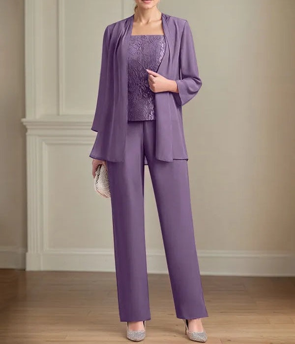 Chiffon Square Neck Sleeveless Floor Length Mother of the Bride Pantsuits