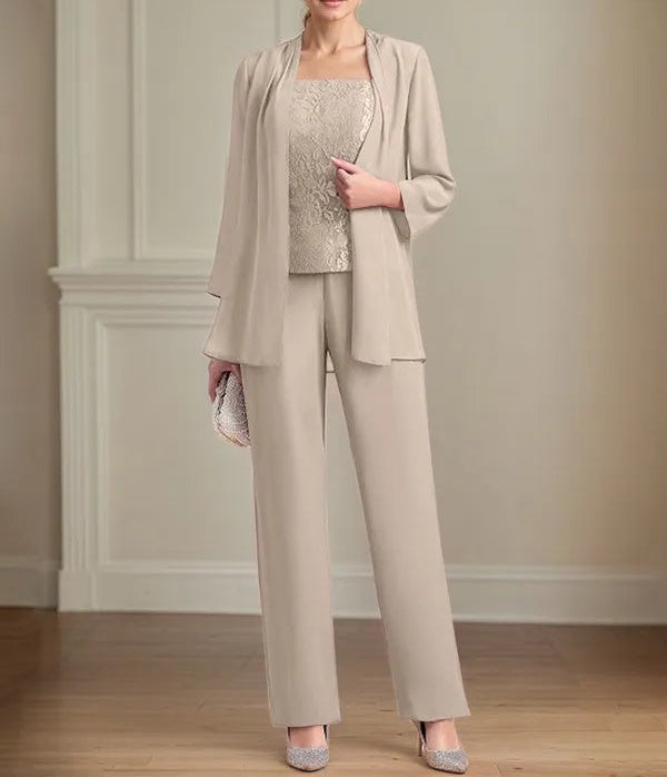 Chiffon Square Neck Sleeveless Floor Length Mother of the Bride Pantsuits