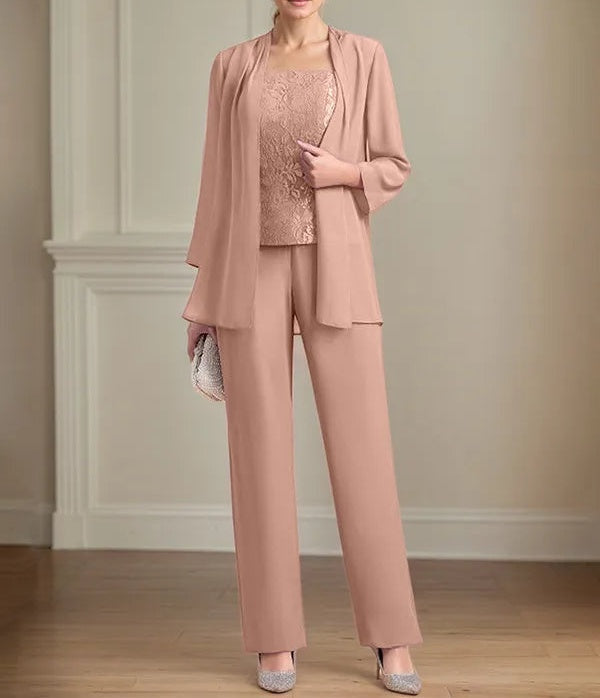 Chiffon Square Neck Sleeveless Floor Length Mother of the Bride Pantsuits