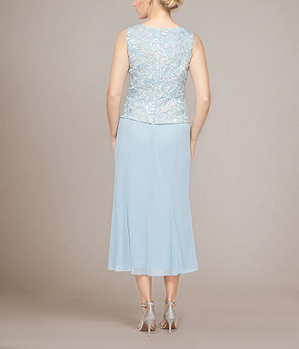 Sheath/Column Chiffon Square Neck Sleeveless Tea Length Mother of the Bride Dress
