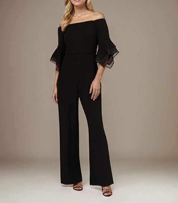 Black Chiffon Off the Shoulder 1/2 Sleeves Separates Jumpsuit/Pantsuit Mother of the Bride Dress
