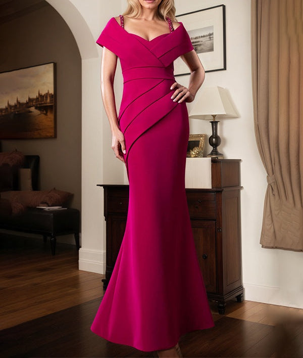 Trumpet/Mermaid Spaghetti Straps Floor Length Stretch Crepe Mother Of The Bride Dress