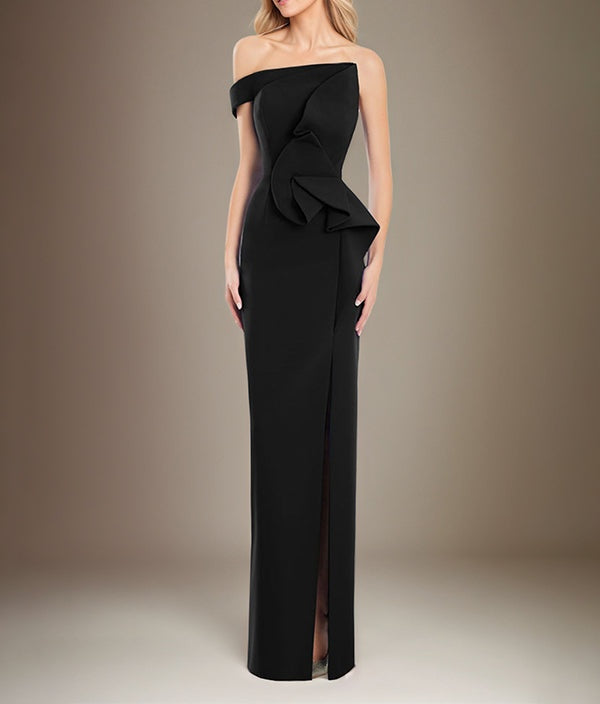 Black Sheath/Column Off The Shoulder Stretch Crepe Mother Of The Bride Dress With High Slit