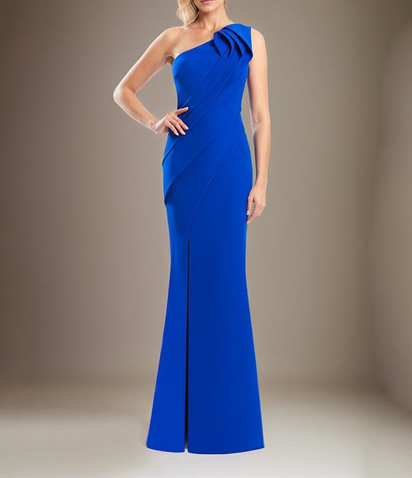 Sheath/Column One Shoulder Sleeveless Stretch Crepe Mother Of The Bride Dress With High Slit
