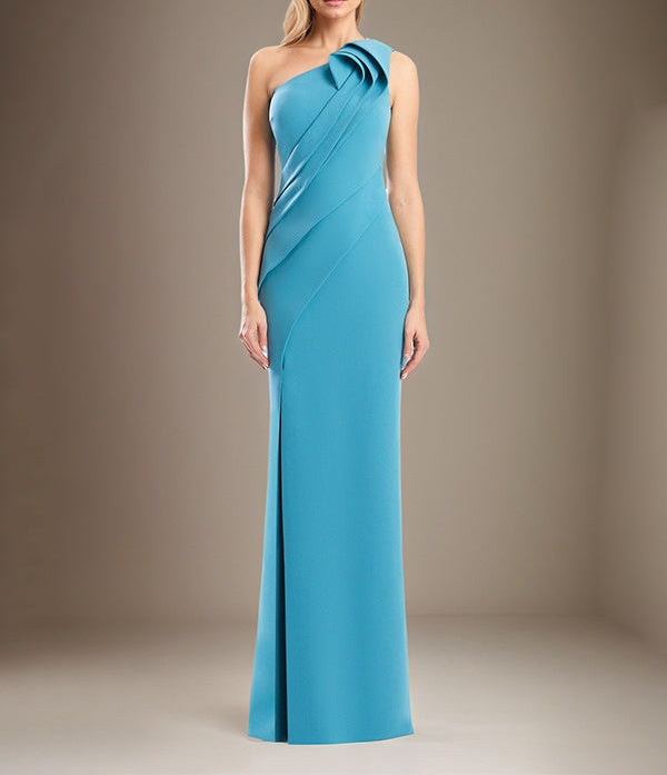 Sheath/Column One Shoulder Sleeveless Stretch Crepe Mother Of The Bride Dress With High Slit
