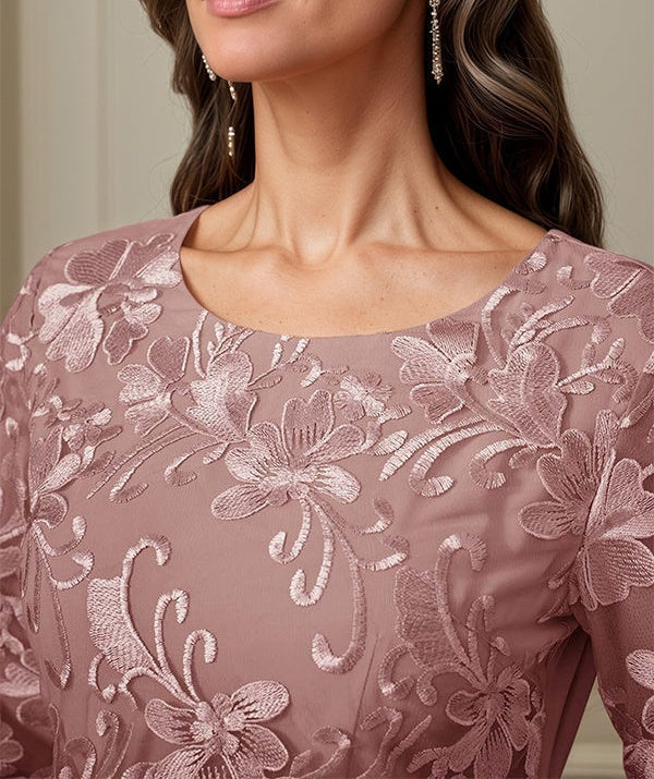 Crew Neck  A Line Ruffle Ruched Lace Maxi Dress Mother Of The Bride Dress