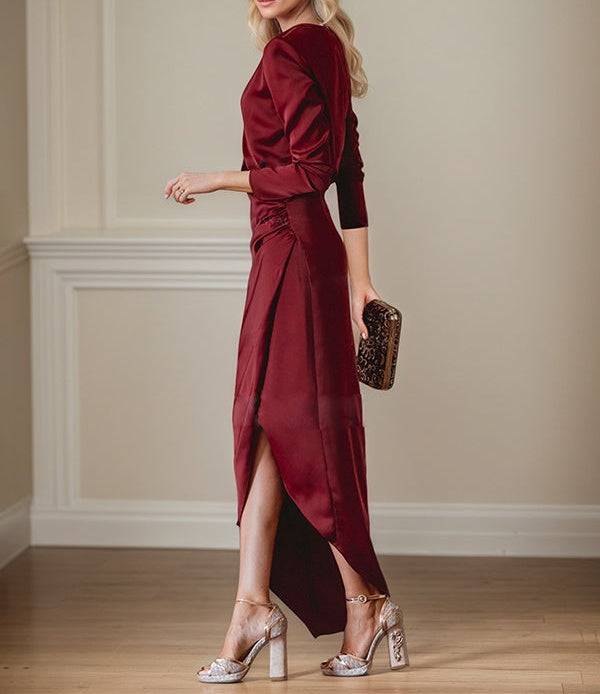 Elegant V-Neck Long Sleeves Asymmetrical Charm Mother Of The Bride Dress With Slit