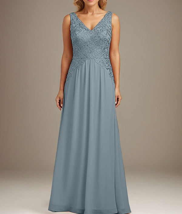 Burgundy A-line V Neck Floor-Length Lace Chiffon Mother of the Bride Dresses