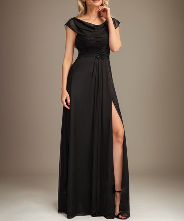 A-line Scoop Floor-Length Chiffon Mother of the Bride Dress With Pleated Beading