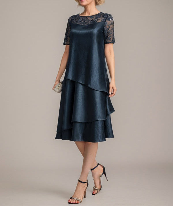 A-Line Scoop Knee-Length Mother of the Bride Dress With Applique & Sequins