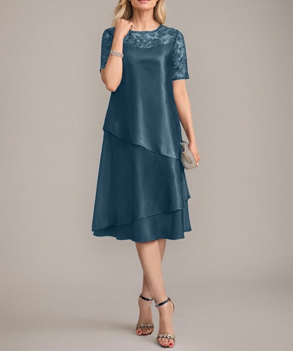 A-Line Scoop Knee-Length Mother of the Bride Dress With Applique & Sequins