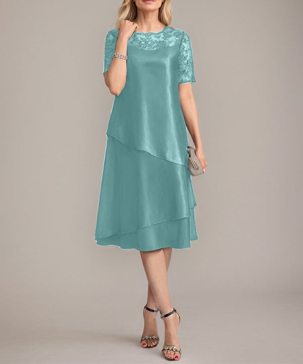 A-Line Scoop Knee-Length Mother of the Bride Dress With Applique & Sequins