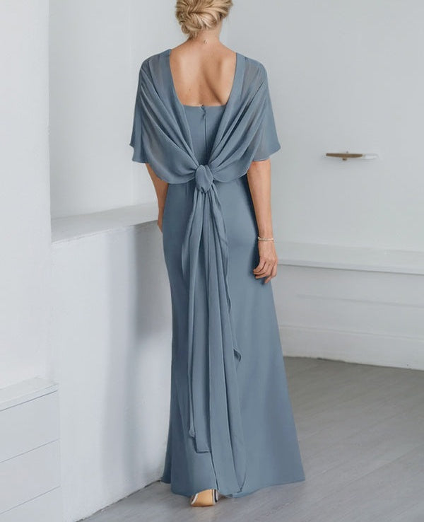 Sheath Scoop Floor-Length Chiffon Mother of the Bride Dress With Cascading Ruffles