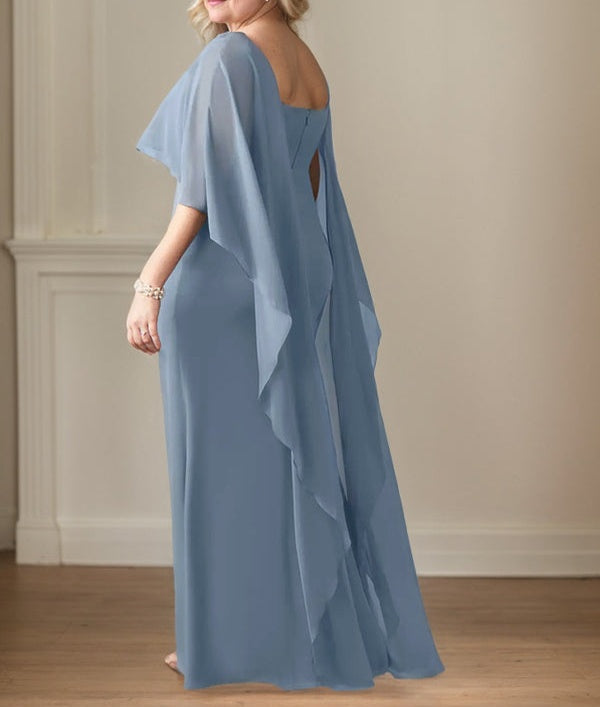 Sheath Scoop Floor-Length Chiffon Mother of the Bride Dress With Cascading Ruffles