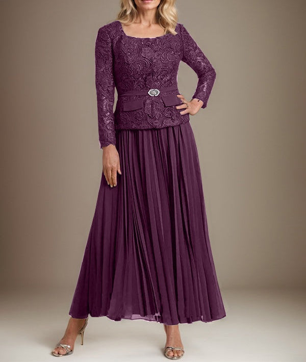 A-line Square Ankle-Length Chiffon Mother of the Bride Dress With Pleated