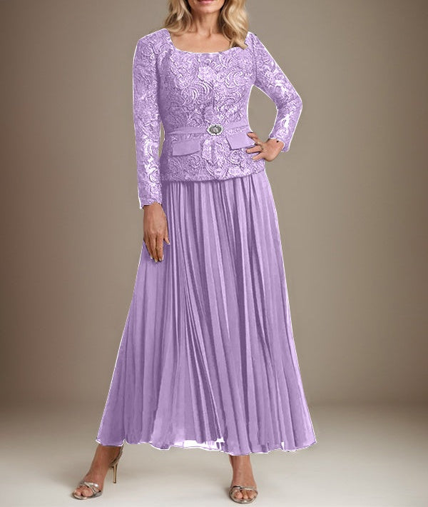 A-line Square Ankle-Length Chiffon Mother of the Bride Dress With Pleated