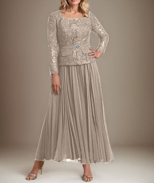 A-line Square Ankle-Length Chiffon Mother of the Bride Dress With Pleated