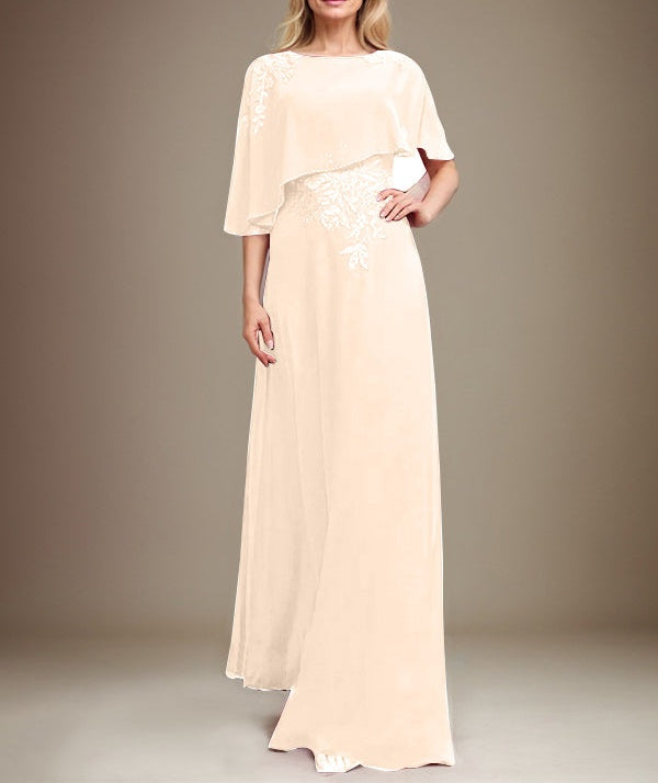 A-line Scoop Floor-Length Chiffon Lace Mother of the Bride Dress With Sequins Beading