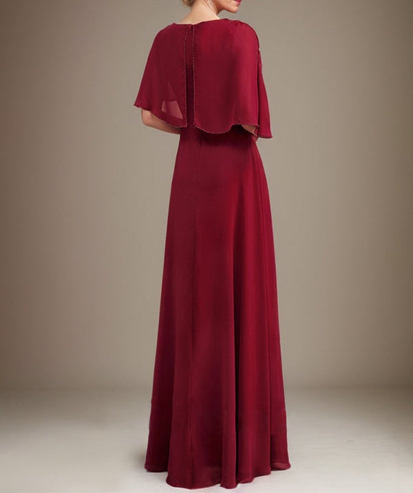 A-line Scoop Floor-Length Chiffon Lace Mother of the Bride Dress With Sequins Beading