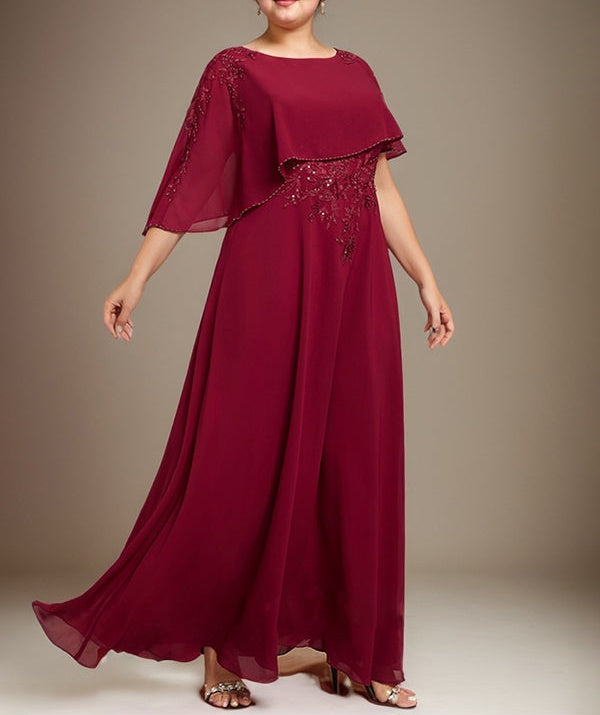 A-line Scoop Floor-Length Chiffon Lace Mother of the Bride Dress With Sequins Beading