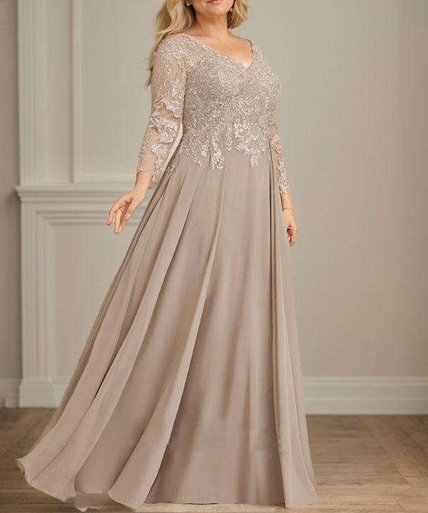 A-line V-Neck Floor-Length Lace Chiffon Mother of the Bride Dress With Sequins