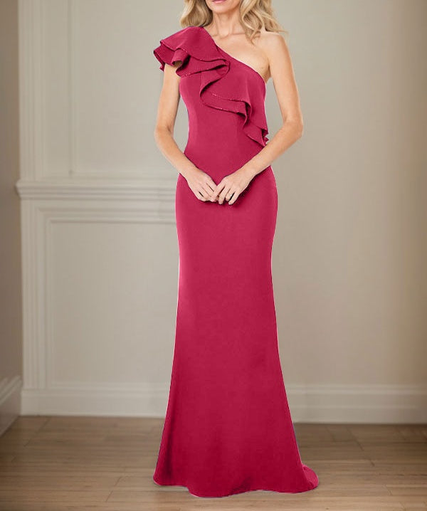 A-line One Shoulder Floor-Length Chiffon Mother of the Bride Dress With Ruffles