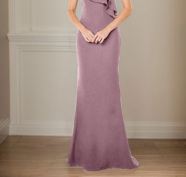 A-line One Shoulder Floor-Length Chiffon Mother of the Bride Dress With Ruffles