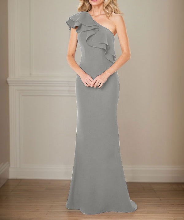 A-line One Shoulder Floor-Length Chiffon Mother of the Bride Dress With Ruffles