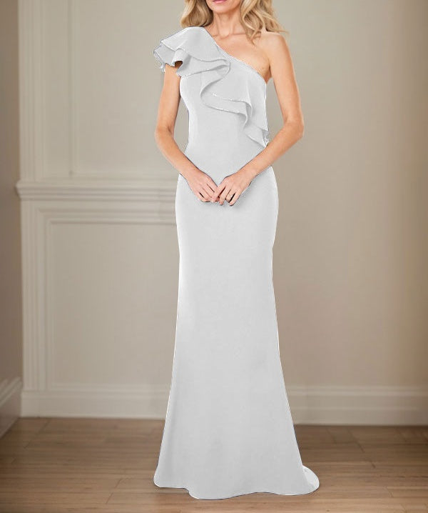 A-line One Shoulder Floor-Length Chiffon Mother of the Bride Dress With Ruffles