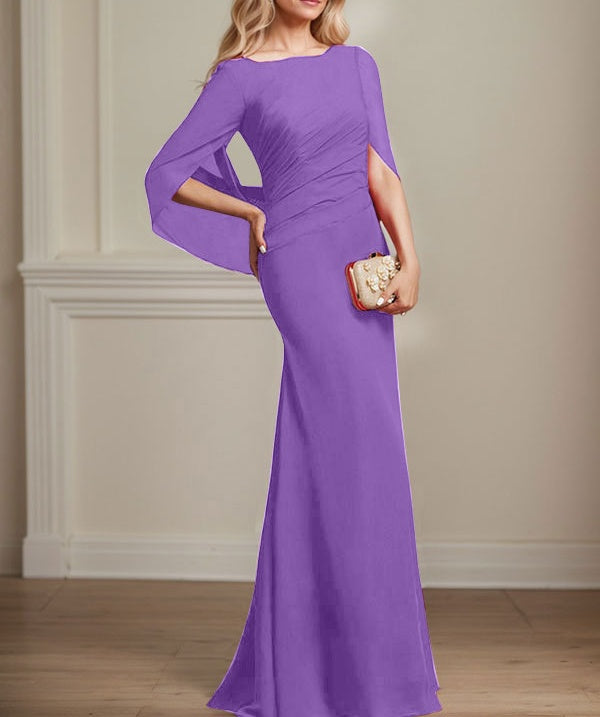 Trumpet/Mermaid Boat Neck Floor-Length Chiffon Mother of the Bride Dress With Pleated