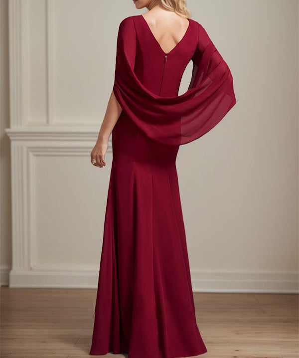 Trumpet/Mermaid Boat Neck Floor-Length Chiffon Mother of the Bride Dress With Pleated