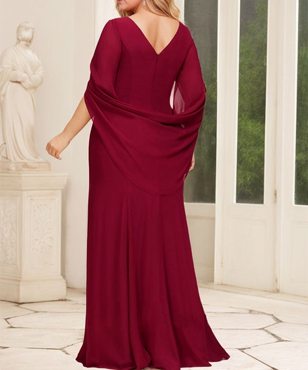 Trumpet/Mermaid Boat Neck Floor-Length Chiffon Mother of the Bride Dress With Pleated
