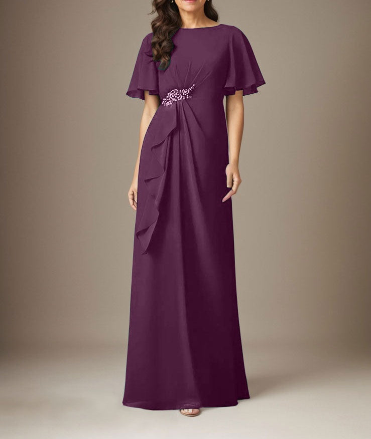 Dark Navy Sheath Beaded Chiffon Dress