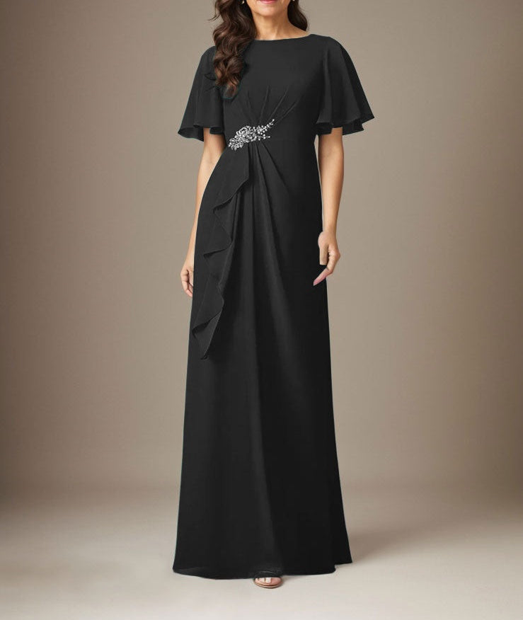 Dark Navy Sheath Beaded Chiffon Dress