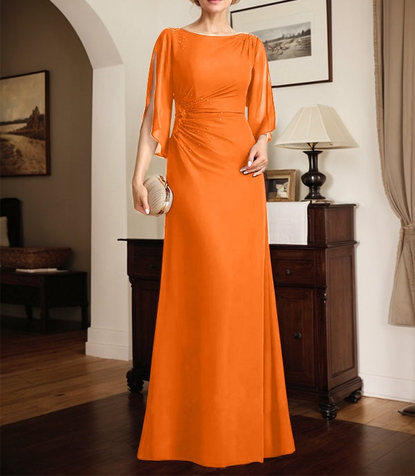 Sheath/Column Scoop Floor-Length Chiffon Mother of the Bride Dress With Pleated Beading