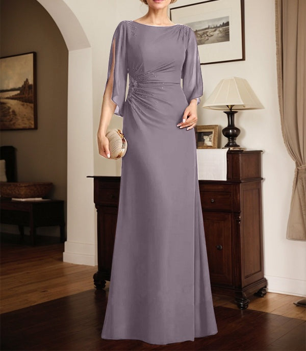 Sheath/Column Scoop Floor-Length Chiffon Mother of the Bride Dress With Pleated Beading