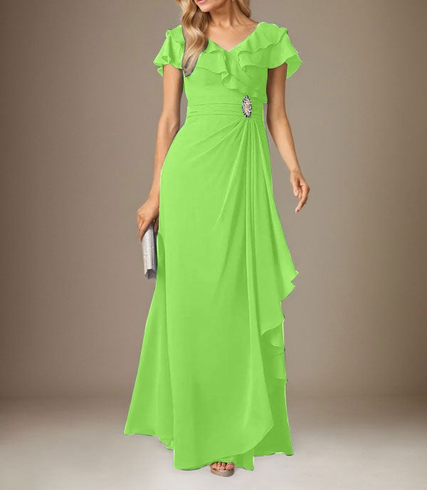 Stormy A-Line V-Neck Ruched Chiffon Dress