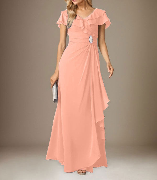 Stormy A-Line V-Neck Ruched Chiffon Dress
