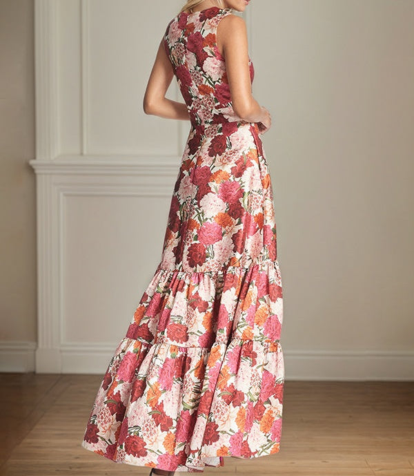 A-Line V-Neck Red Floral Mother of the Bride Dress