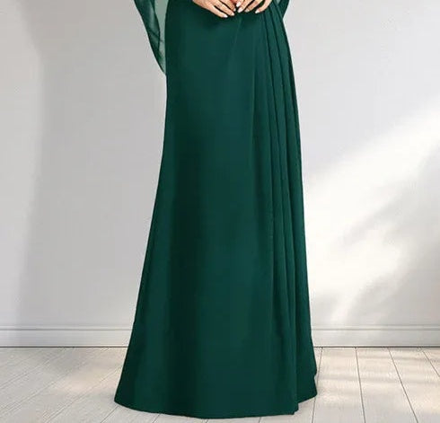 A-line Scoop Illusion Floor-Length Lace Chiffon Mother of the Bride Dress With Pleated Sequins