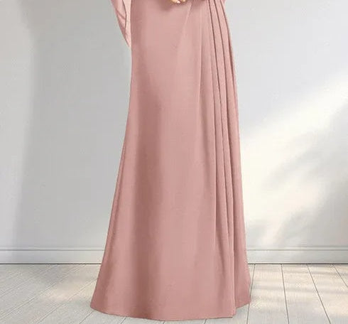 A-line Scoop Illusion Floor-Length Lace Chiffon Mother of the Bride Dress With Pleated Sequins
