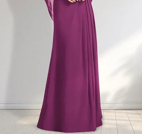 A-line Scoop Illusion Floor-Length Lace Chiffon Mother of the Bride Dress With Pleated Sequins