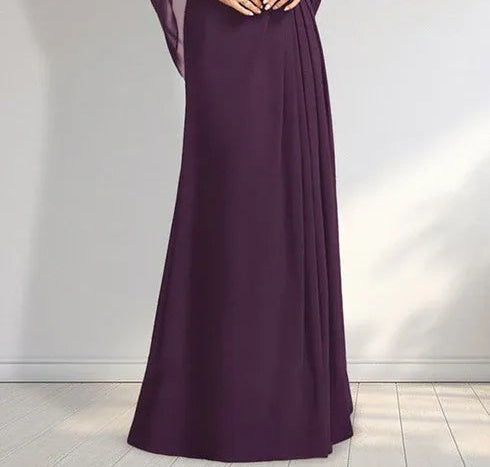 A-line Scoop Illusion Floor-Length Lace Chiffon Mother of the Bride Dress With Pleated Sequins