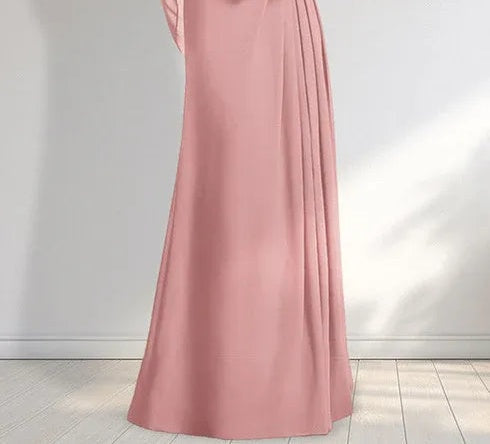 A-line Scoop Illusion Floor-Length Lace Chiffon Mother of the Bride Dress With Pleated Sequins