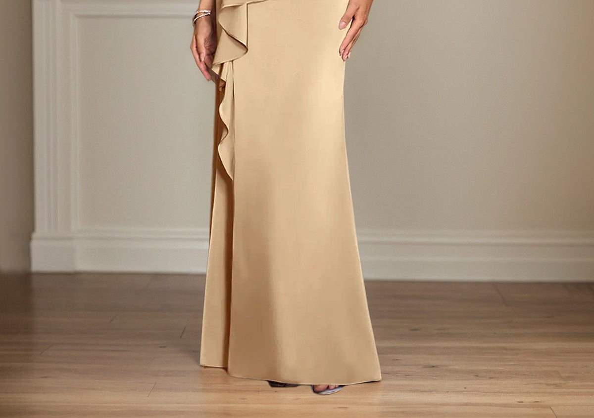 Champagne Satin Sheath/Column One Shoulder Sleeveless Floor Length Mother of the Bride Dresses