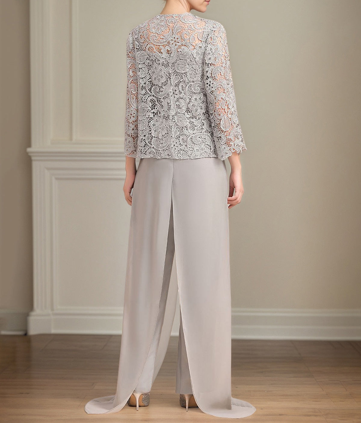 Chiffon Square Neck Sleeveless Floor Length Pleated Mother of the Bride Pantsuits