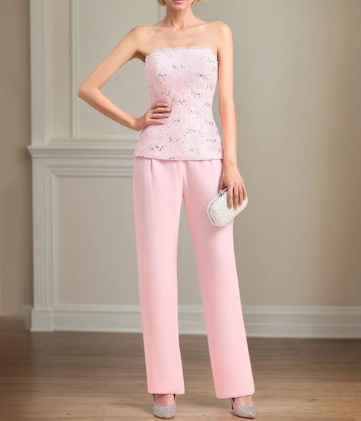 Chiffon Off The Shoulder Sleeveless Floor Length Mother of the Bride Pantsuits With Appliques