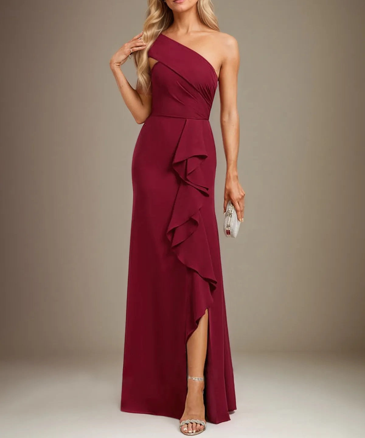 Trumpet/Mermaid One Shoulder Floor-Length Chiffon Evening Dress With Cascading Ruffles