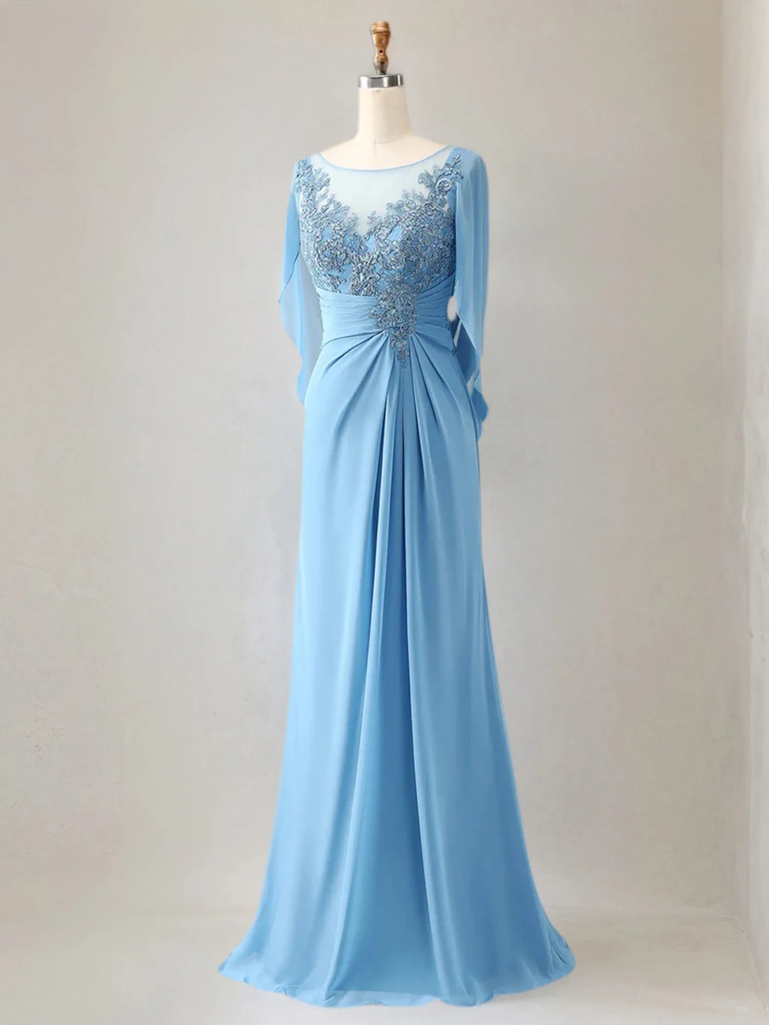 Trumpet/Mermaid Scoop Neck 1/2 Sleeve Chiffon Mother of the Bride Dress With Beadings